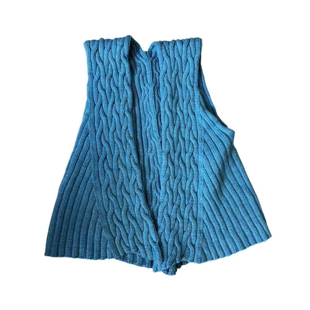 Hand Knit Blue Open Faced Vest Cable Knit Women's Size Small Medium Large